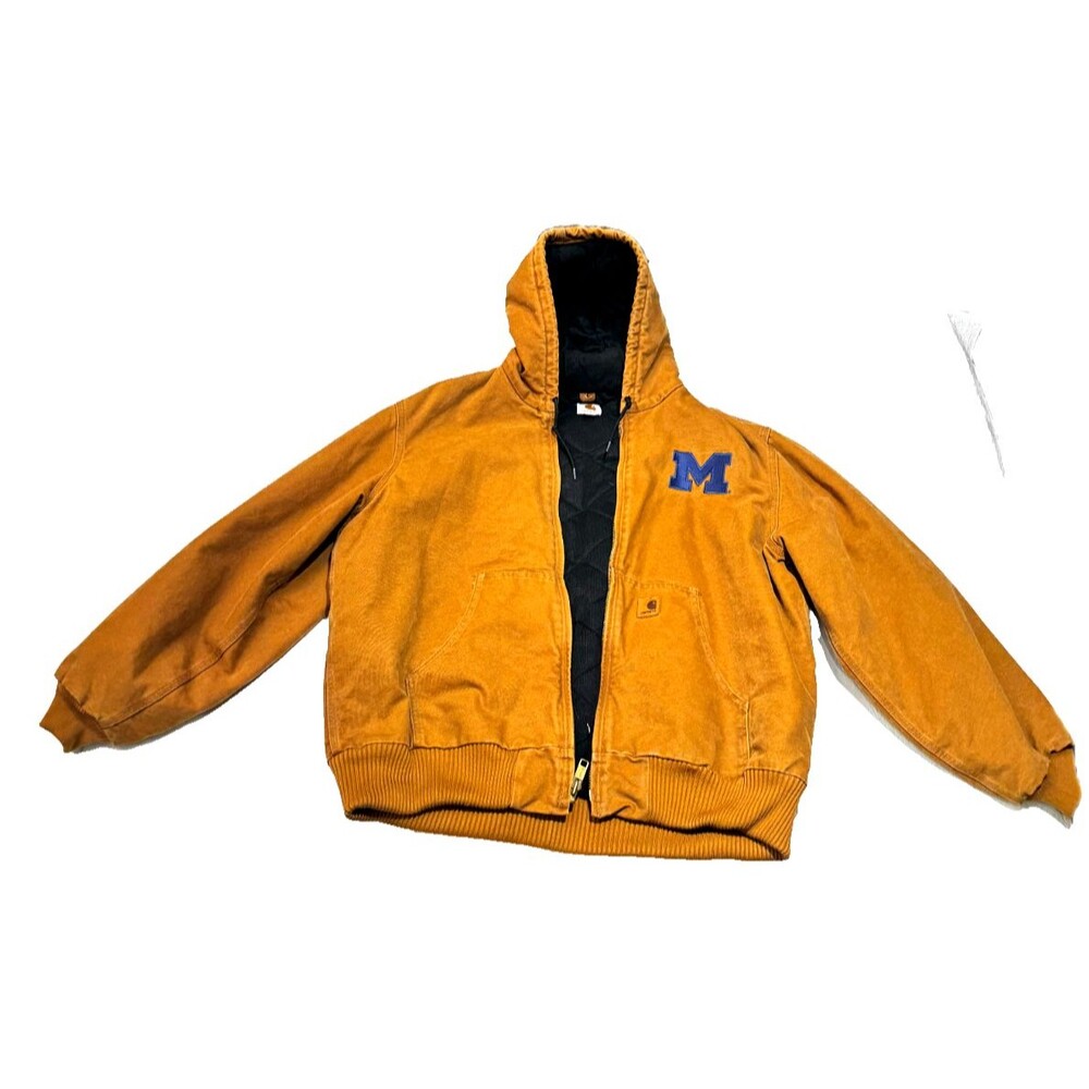 Carhartt Michigan Wolverines Hooded Duck Canvas Jacket Tan Size XL NCAA